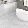 White marble-effect bathroom tiles with subtle gray veining carrara white marble honed 30.5 x 30.5cm tile