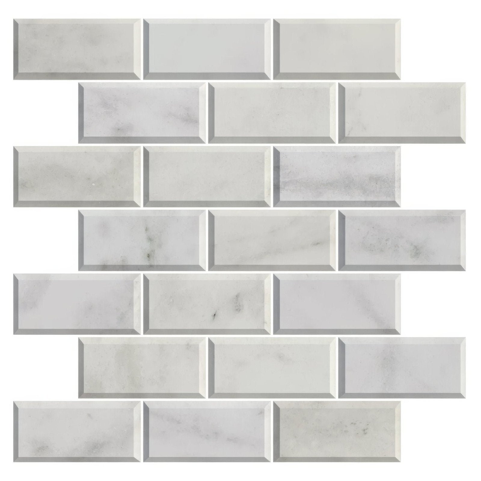 White marble subway tile mosaic with subtle gray veining and glossy finish carrara white marble metro mosaic tile