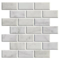 White marble subway tile mosaic with subtle gray veining and glossy finish carrara white marble metro mosaic tile