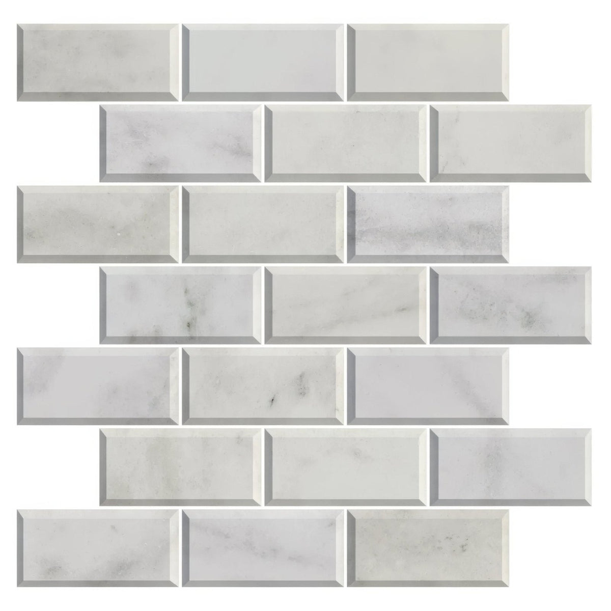 
White marble subway tile mosaic with subtle gray veining and glossy finish carrara white marble metro mosaic tile