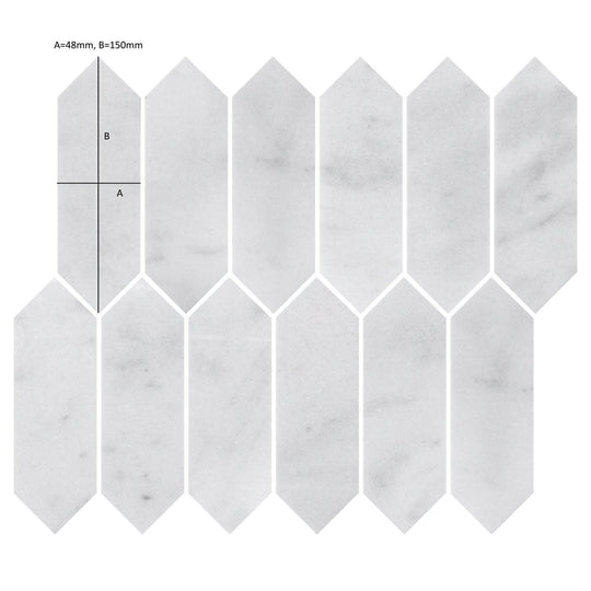 Carrara White Marble Picket Mosaic Tile - alternate view