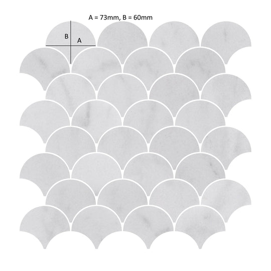 Carrara White Marble Scallop Shell Mosaic Tile - alternate view