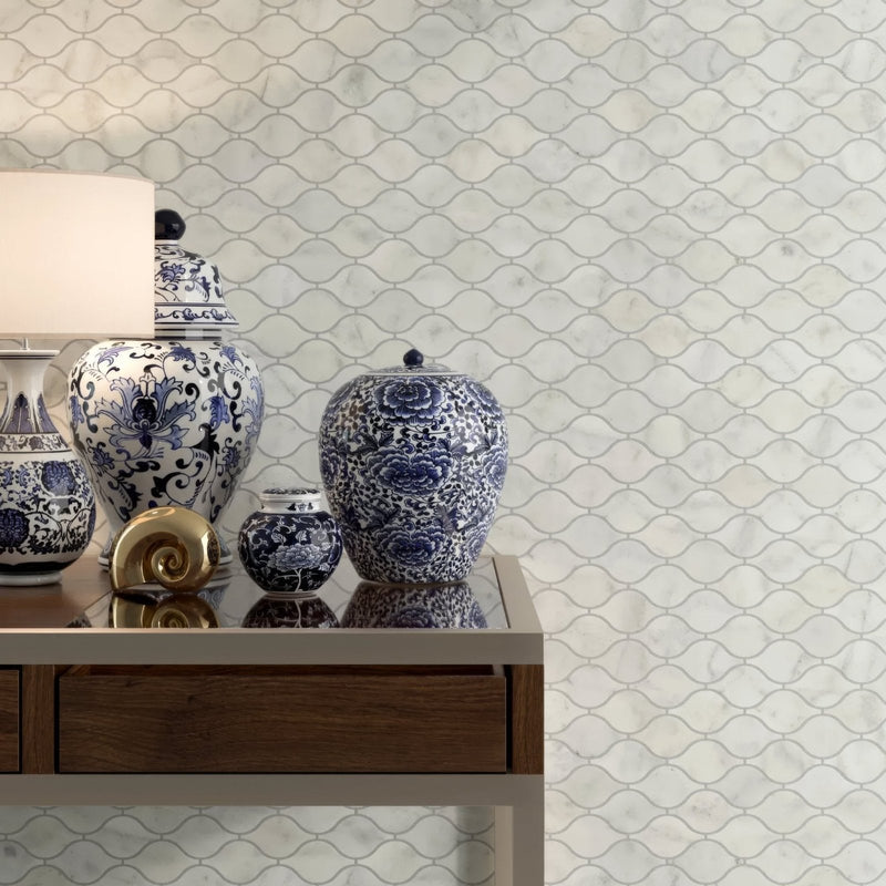 Carrara White Marble Teardrop Mosaic Tile