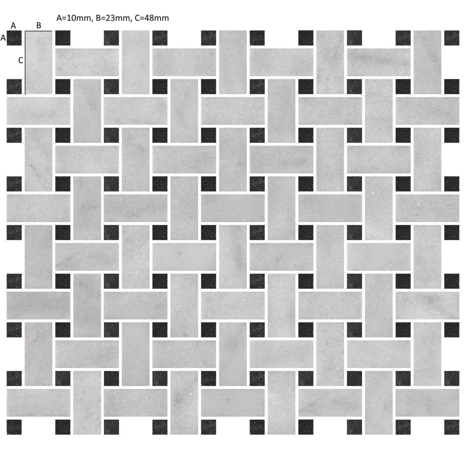 Gray and black marble carrara white st laurent basketweave mosaic tile with woven pattern for wall or floor use