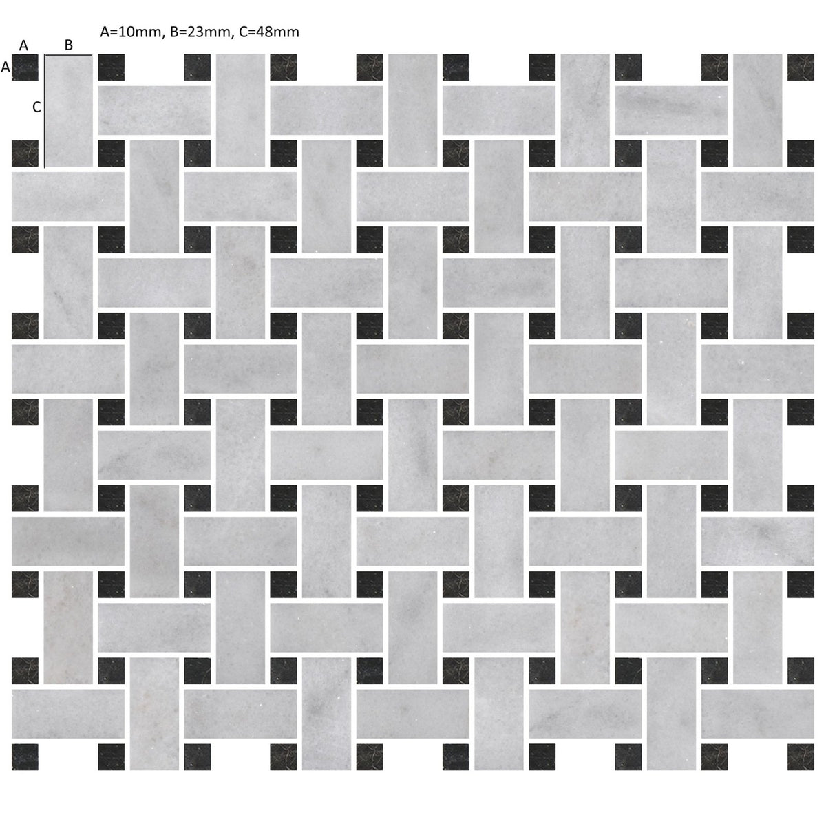 
Gray and black marble carrara white st laurent basketweave mosaic tile with woven pattern for wall or floor use