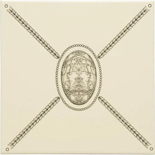 Cartouche with Fabergé Fleur de Lis Charcoal Grey on County White
