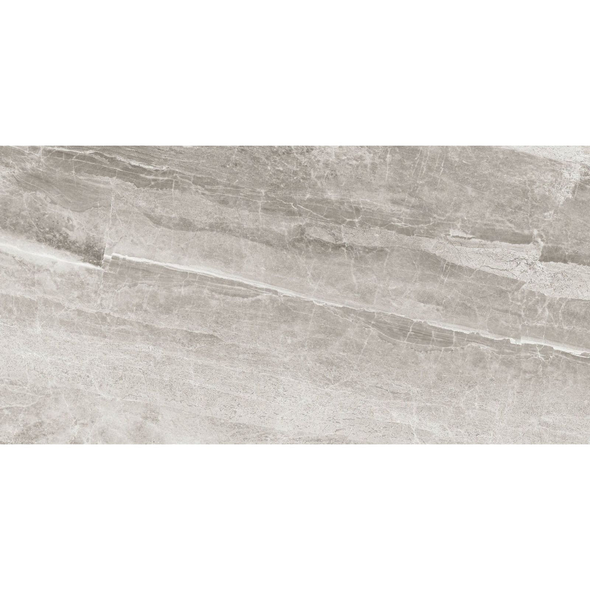 Cashmire oyster 30 x 60cm gray stone-effect tile with subtle veining and smooth glossy finish