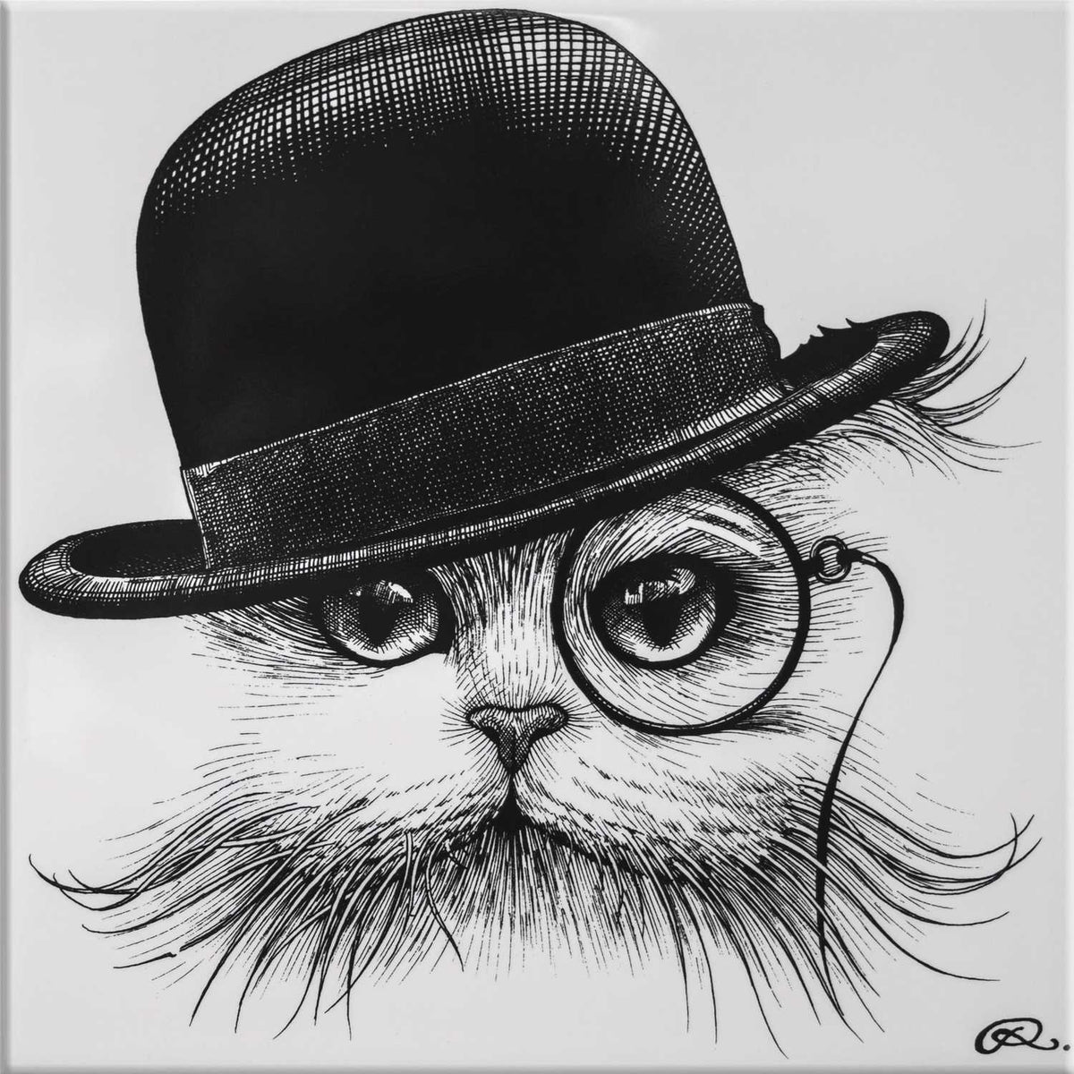Rory Dobner Cat in Hat Tilt Tile - Ceramic