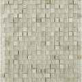 Beige and gray cedar wood glass and stone mix mosaic tile featuring translucent glass and stone-like squares