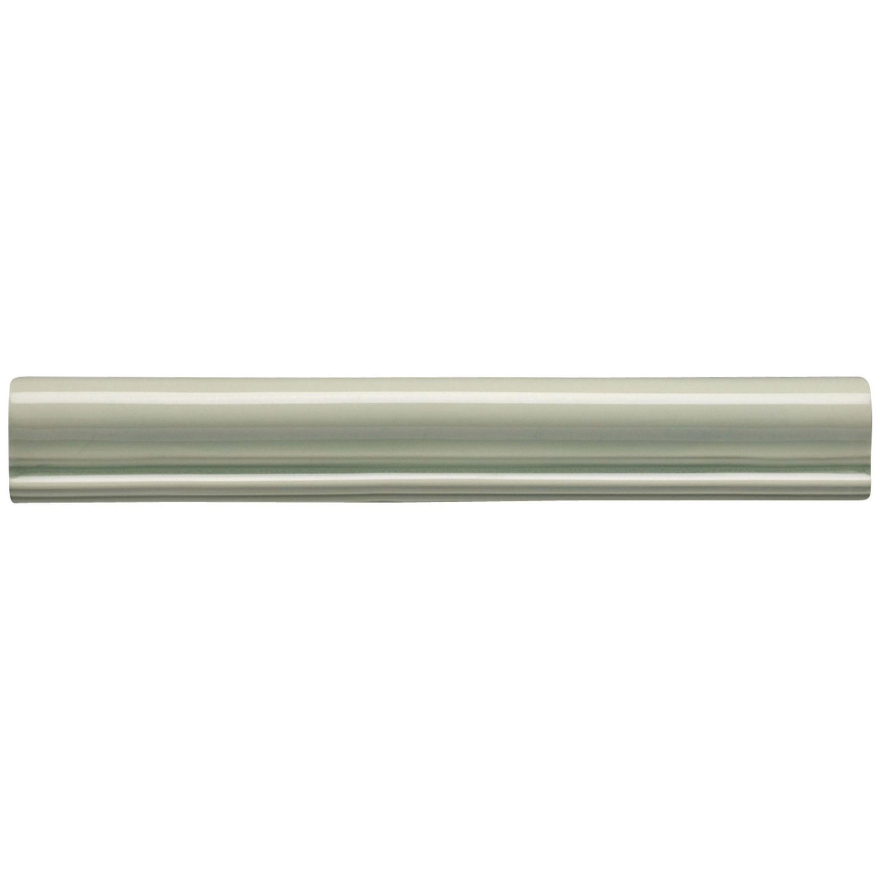 A sleek celadon dado rail moulding with a satin-finished metallic rod featuring smooth cylindrical shape and subtle highlights