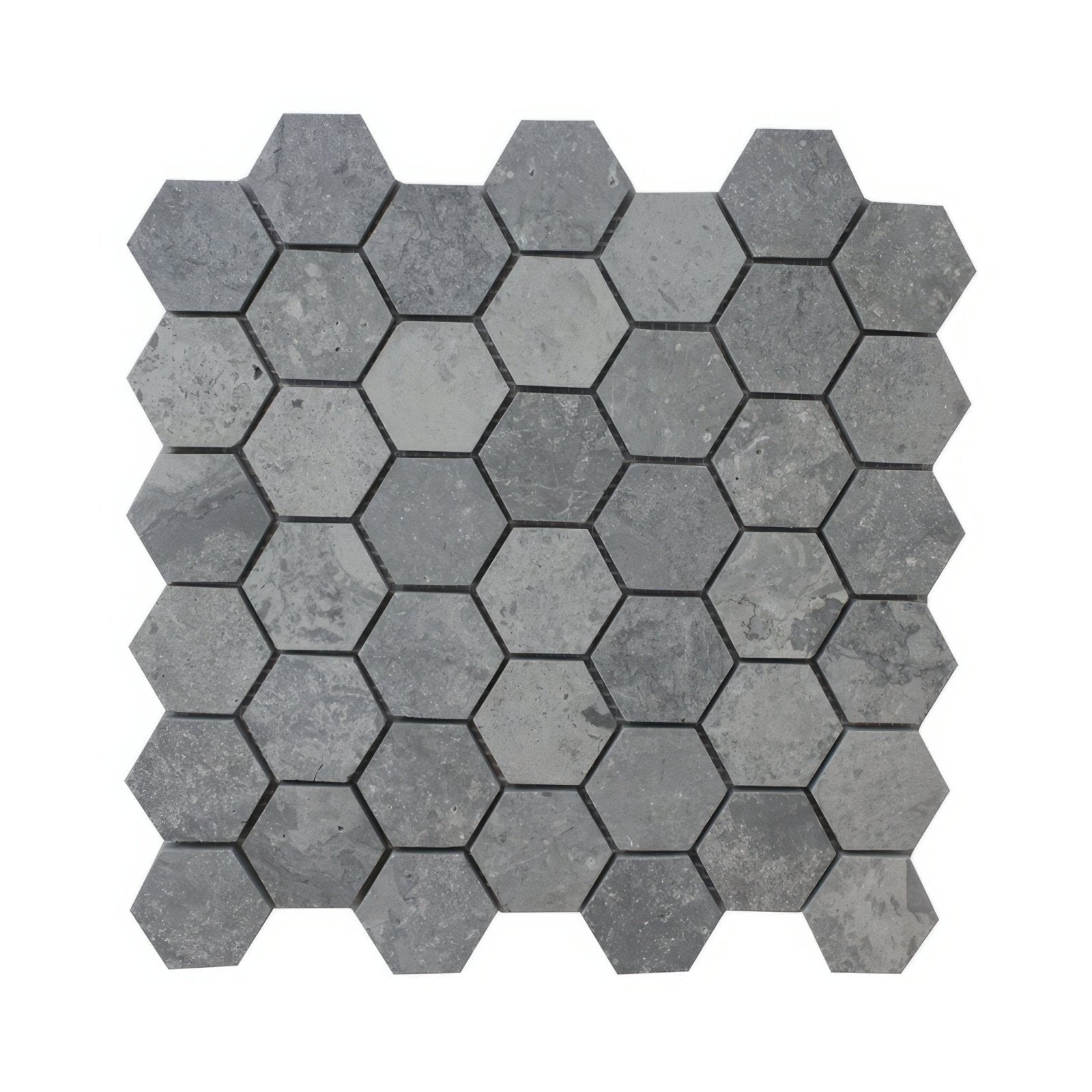 Gray hexagonal cement mosaic tile with a natural slightly textured stone surface for large installations