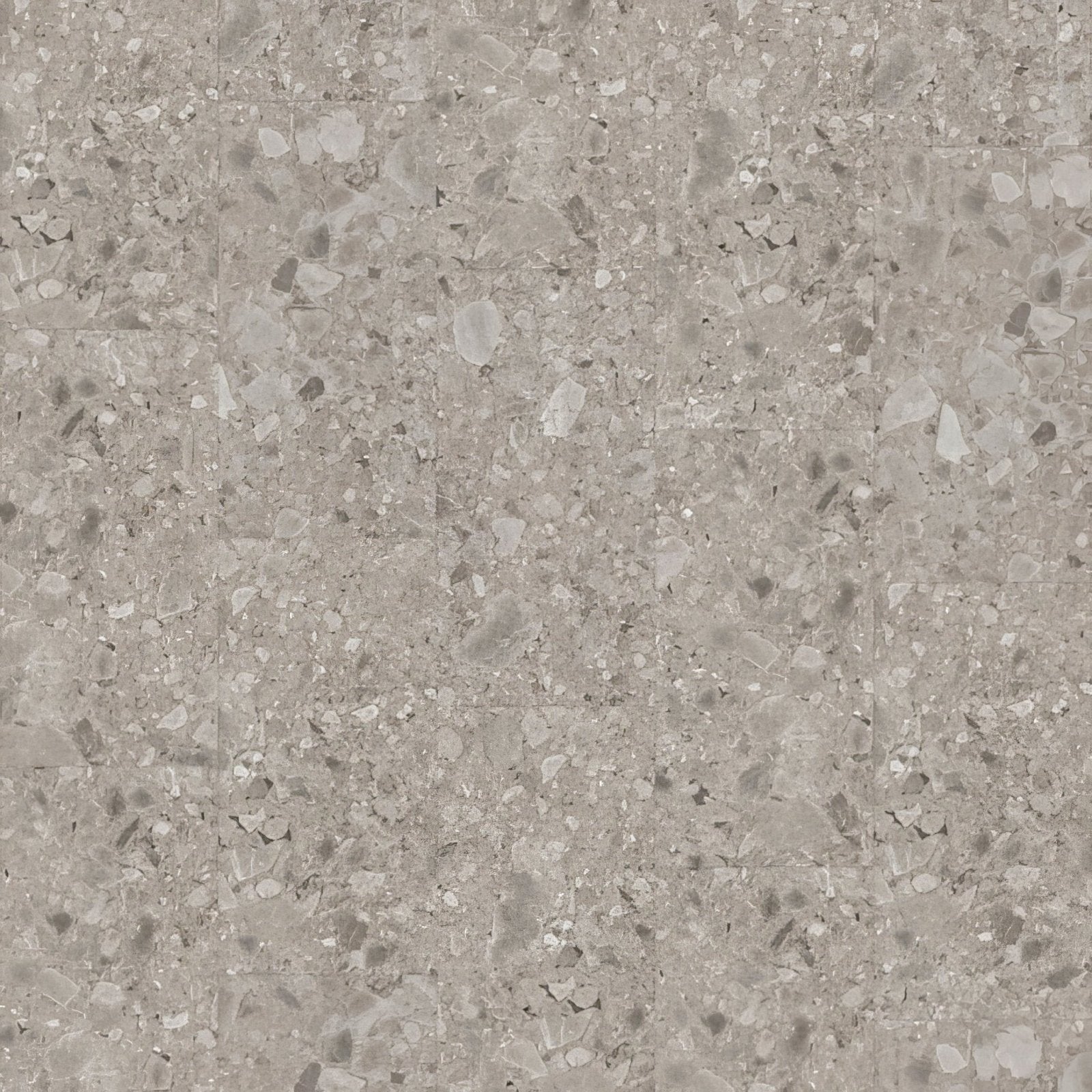 Gray ceppo f527 terrazzo small vinyl tiles with a speckled pattern of lighter and darker fragments
