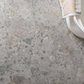 Gray stone-effect floor tiles ceppo gris 60 x 60cm with speckled natural texture for indoor use