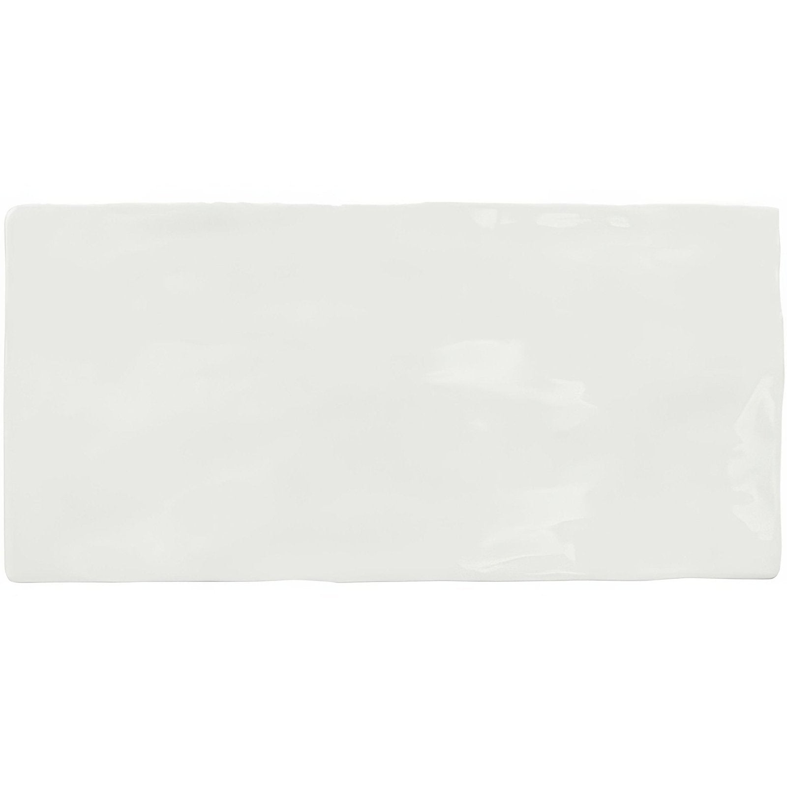 A sleek rectangular white ceramic chalk brick wall tile with a smooth glossy finish measuring 20x10cm