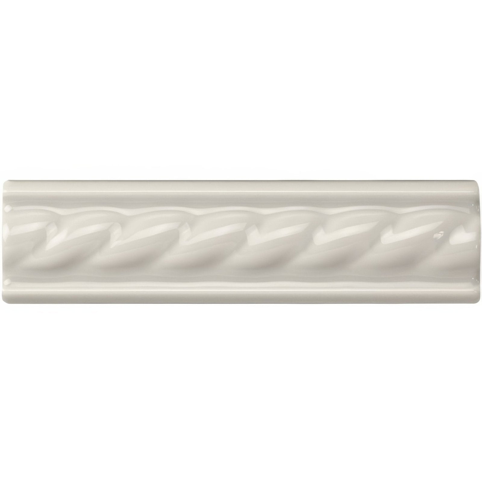 Cream-colored ceramic tile with twisted rope design from chancel grey rope moulding collection