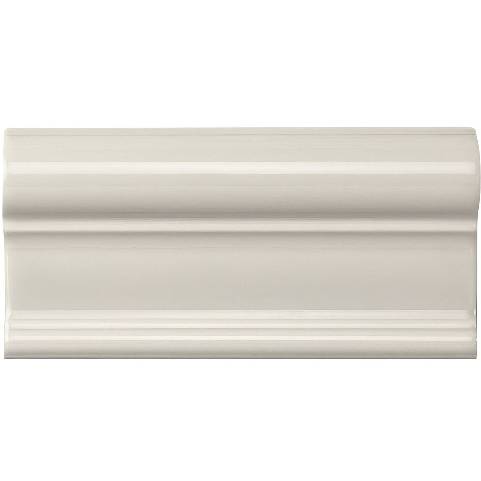 Cream-colored ceramic chancel grey victoria moulding baseboard with smooth glossy finish and classic recessed design