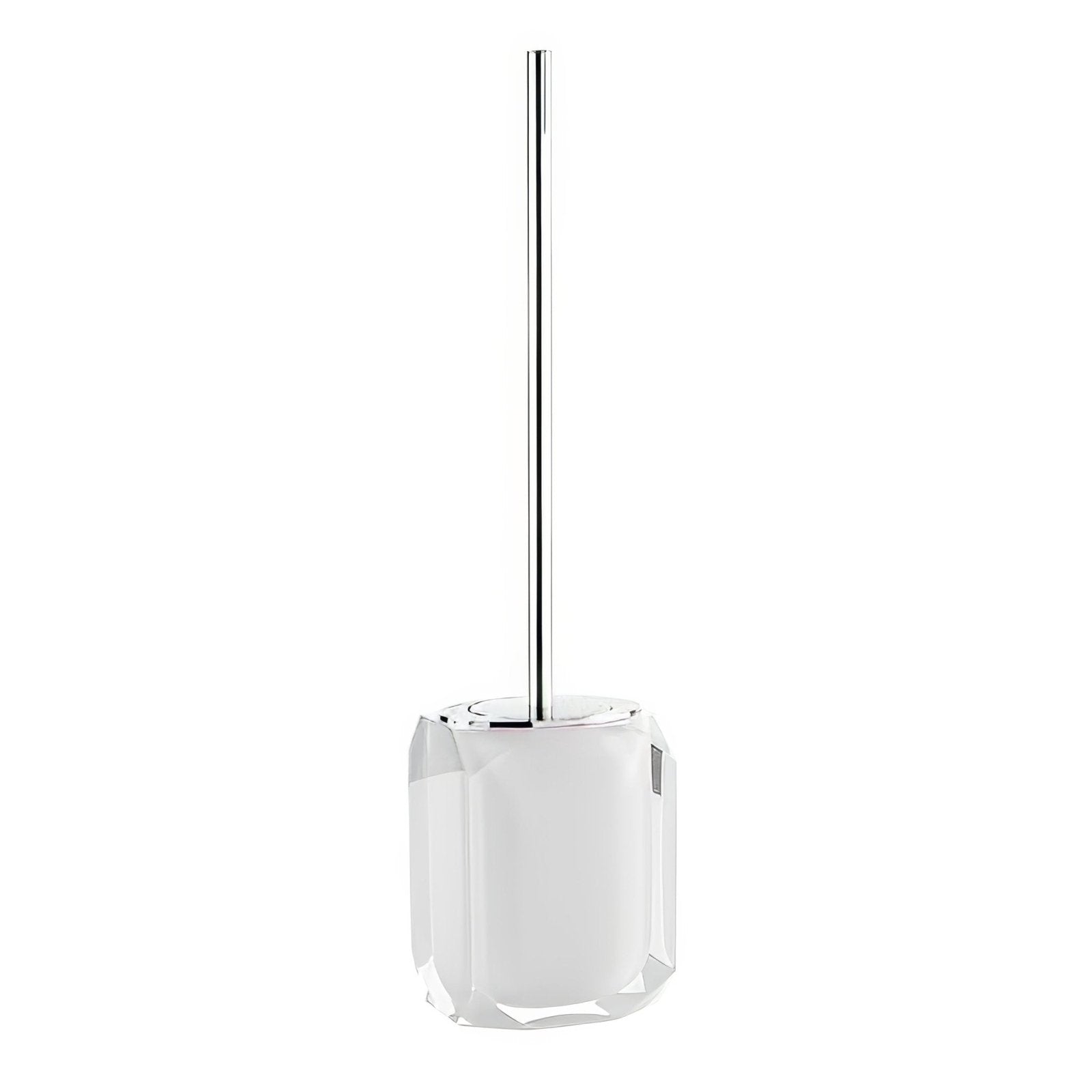 Chanelle toilet brush with a faceted white crystal base and polished chrome handle for modern bathroom use