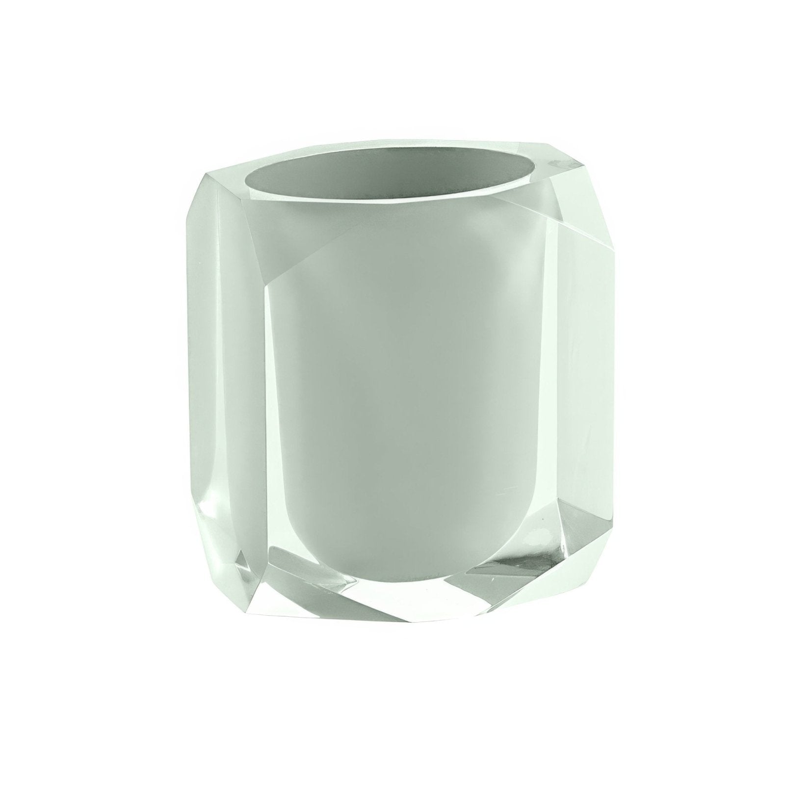 Clear faceted glass candle holder with modern geometric design in chanelle tumbler mint style