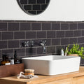White rectangular ceramic sink paired with charcoal grey astragal moulding for bathroom decor