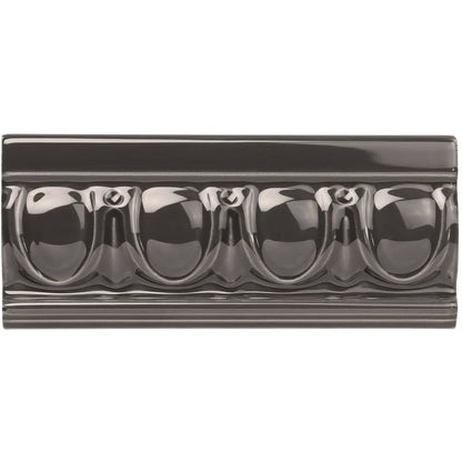 Charcoal Grey Egg & Dart Moulding Ceramic Wall Tile 152x65mm
