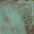 Chemistry porcelain verdigris metal tile with weathered teal and brown patina finish and rustic textured surface