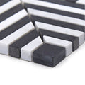 Black and white rectangular mosaic tiles in a diagonal striped pattern for chequers court deco mosaic flooring and walls