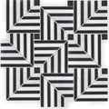 Chequers court deco mosaic black and white marble tile with geometric interlocking pattern for decorative flooring