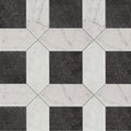 Chiesa Black marble-effect floor tiles in black and white arranged in a geometric pattern for stylish flooring