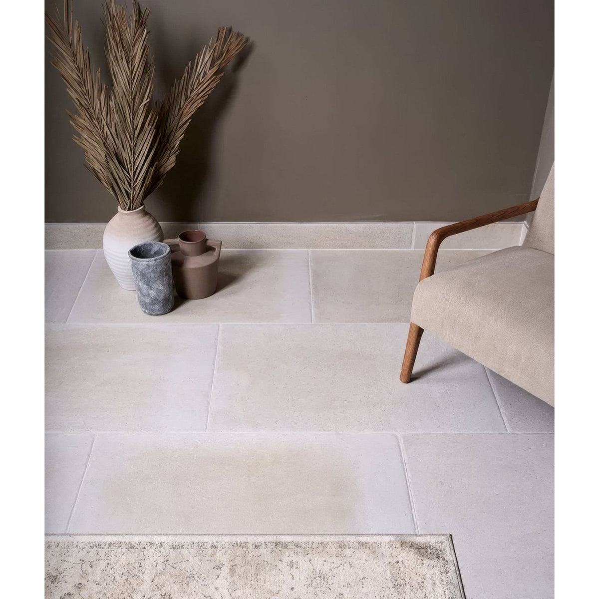 Beige rectangular chineford porcelain floor tiles 60 x 90cm with matte finish and subtle texture
