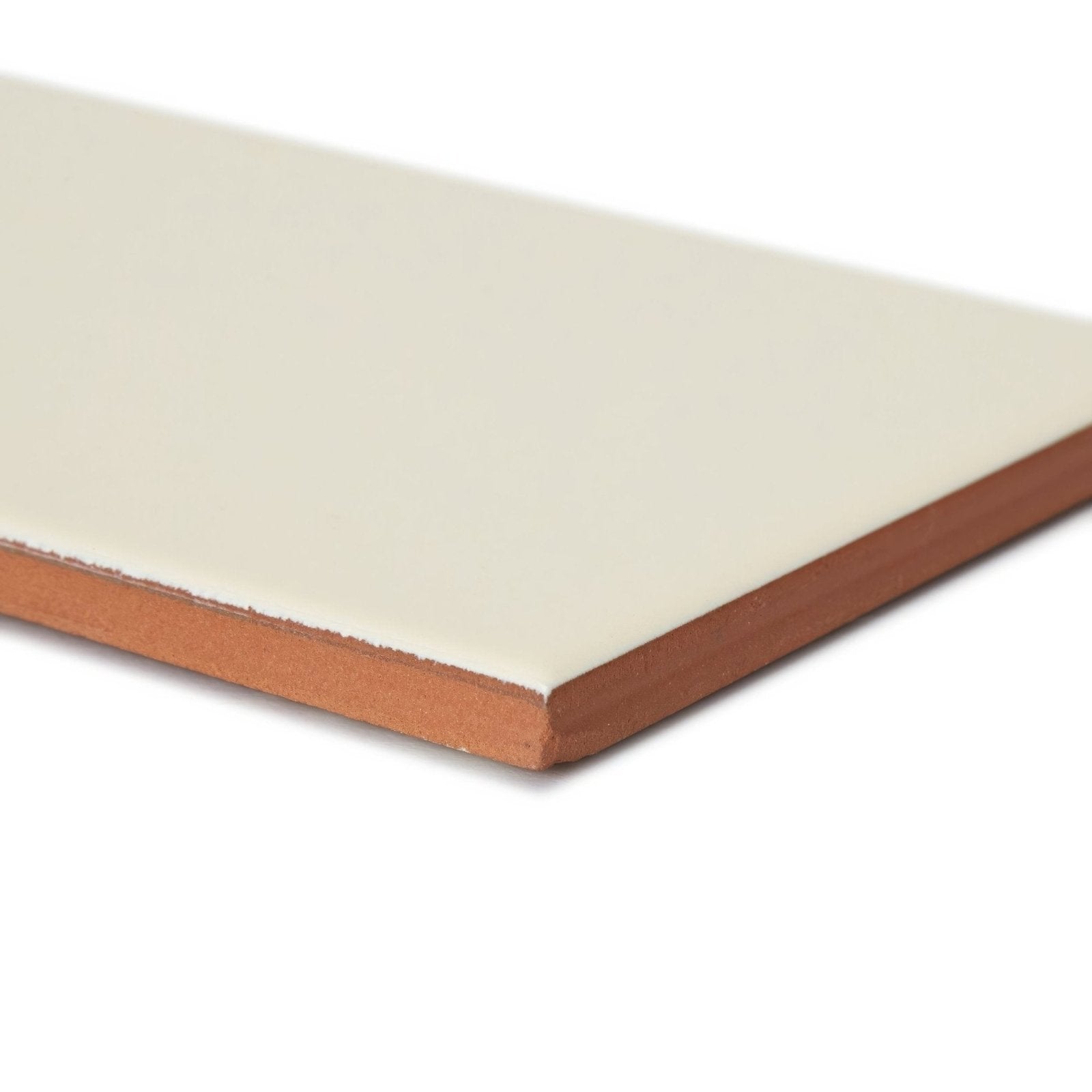 Cinema rio rectangle glazed tile featuring cream-colored ceramic with a terracotta edge detail
