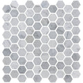 Cirrus small stone hexagon white and gray marble hexagonal mosaic tile with subtle veining and fine horizontal stripes