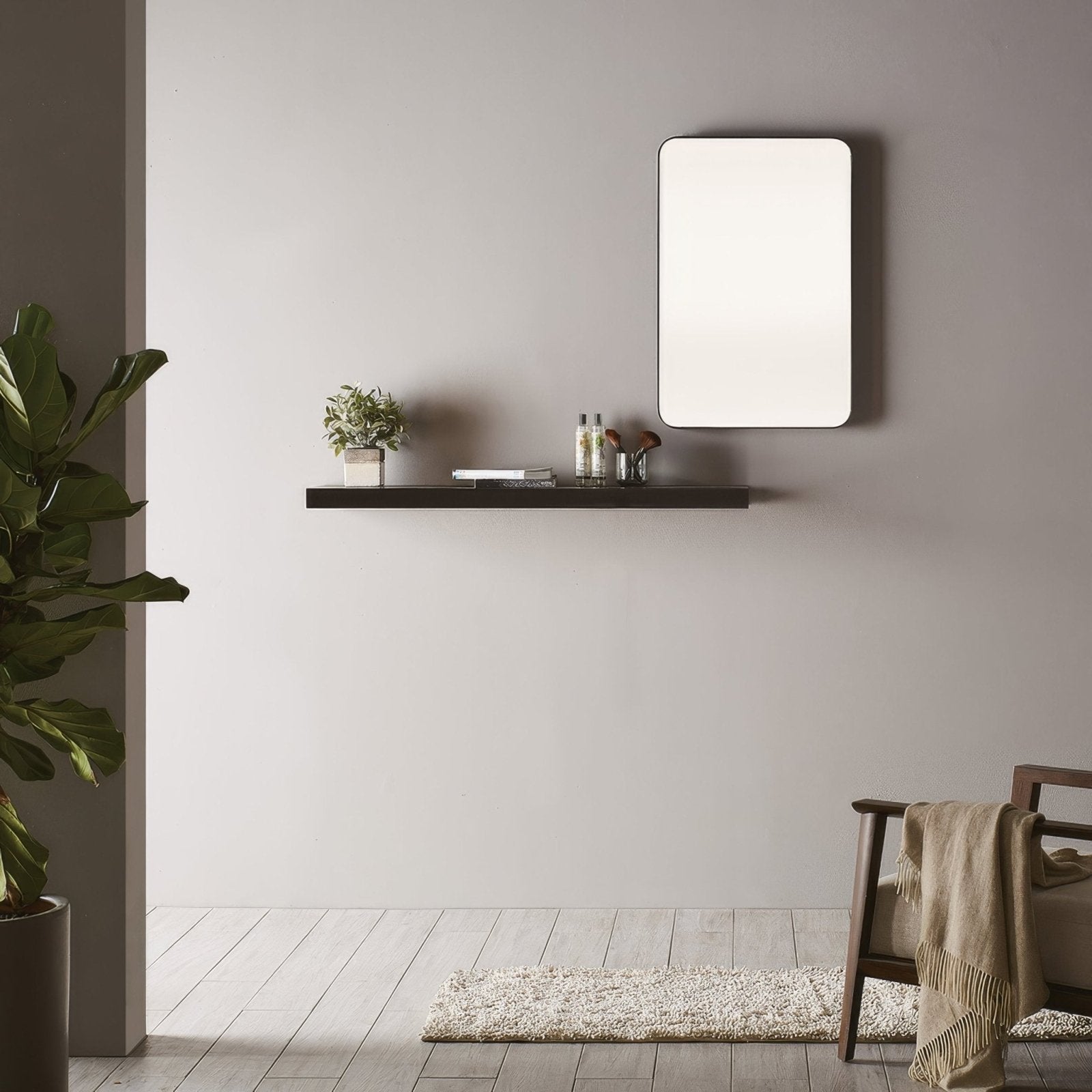 Rectangular wall-mounted city mirror 50x75cm with a sleek black frame perfect for modern home decor