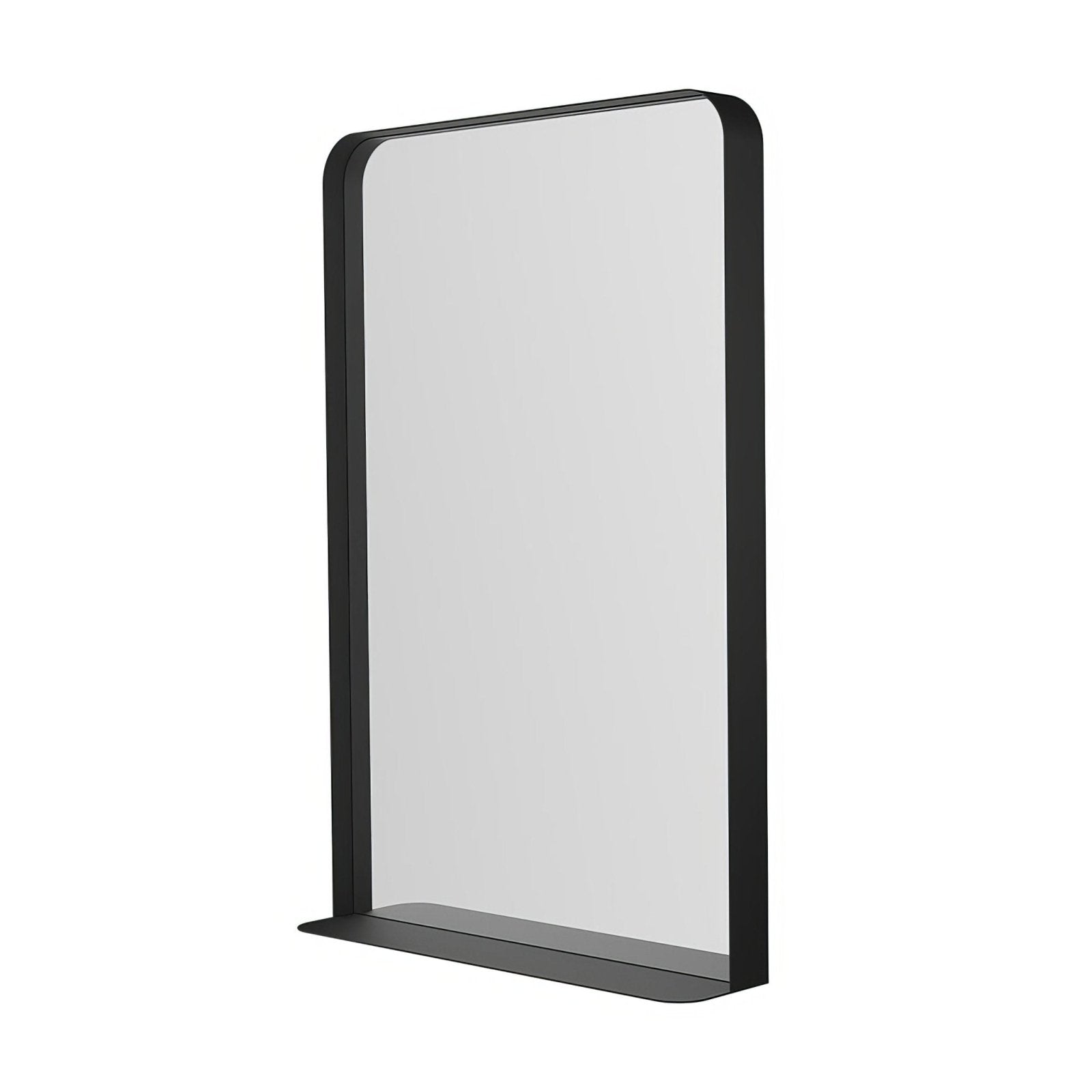 City mirror with shelf 50 black featuring a black-framed rectangular mirror with minimalist design and stable small base