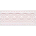 A delicate pink ceramic tile clare baroque with raised circular medallions and dotted border pattern