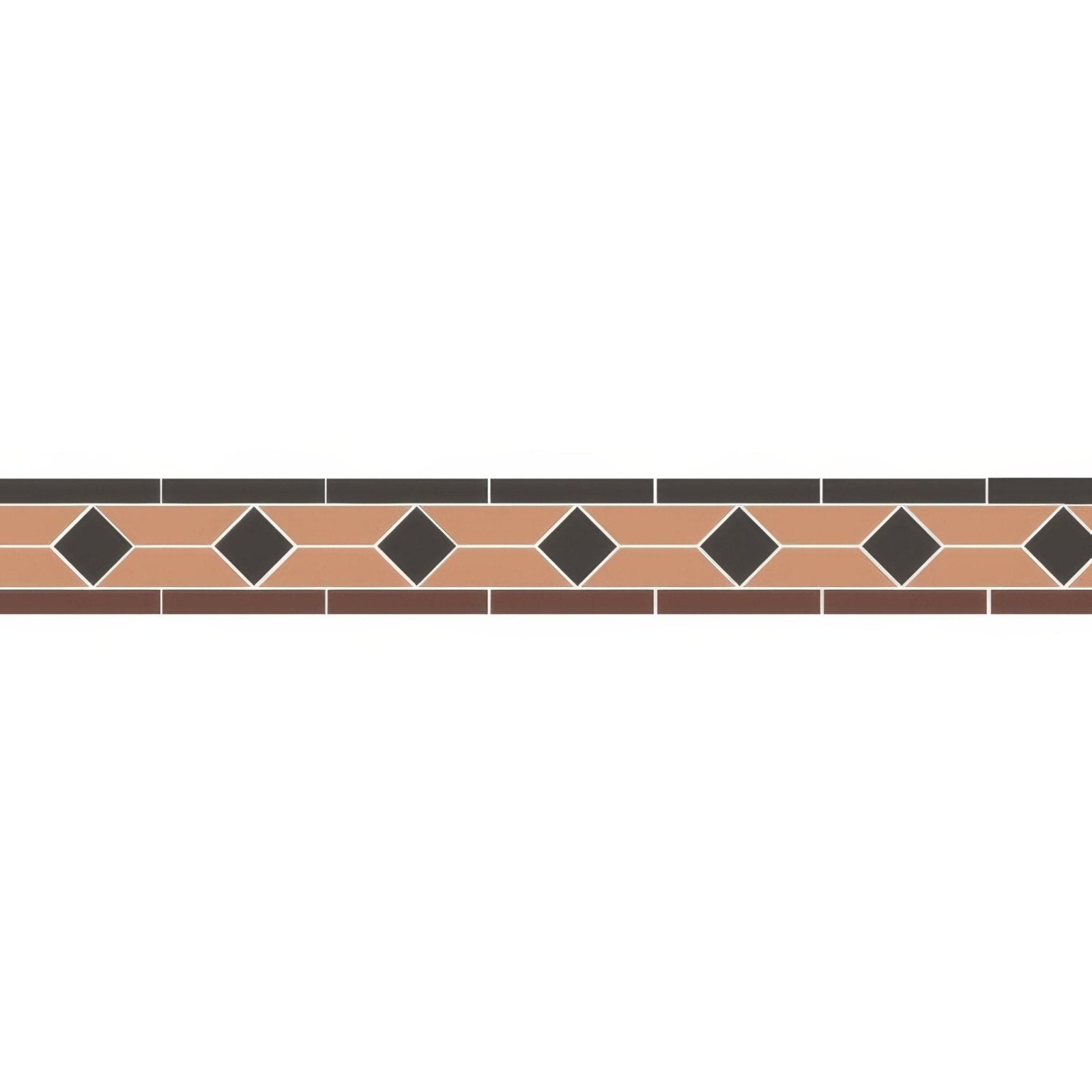 Claire brown black and buff terracotta and dark gray diamond patterned mosaic tile border for decorative use