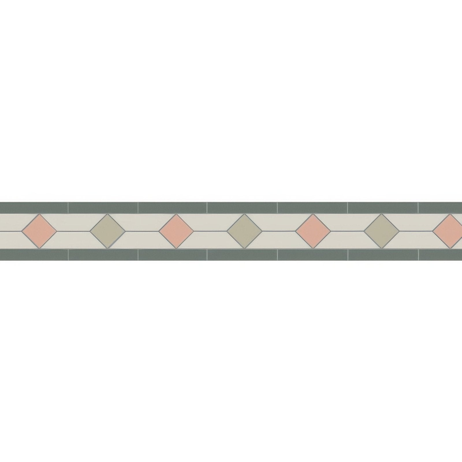 A decorative border tile featuring alternating pink and beige diamond shapes in clare carnation pink and chester mews