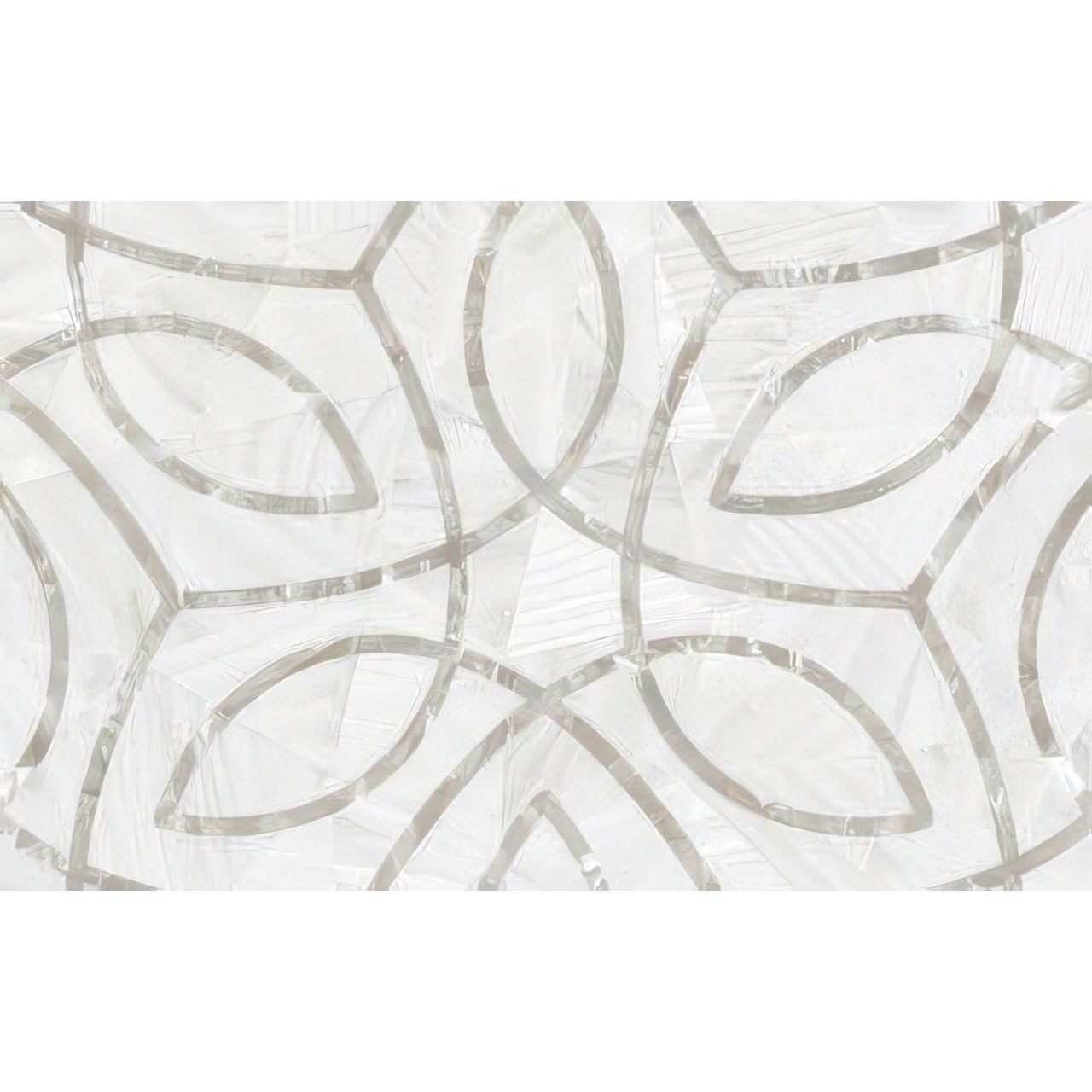 White ceramic tile clematis innocence with subtle silver geometric pattern for elegant wall or floor decor