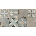 Vintage-inspired codec cementine random mix matt decor mosaic tile panel with intricate geometric and floral patterns in muted blues and grays