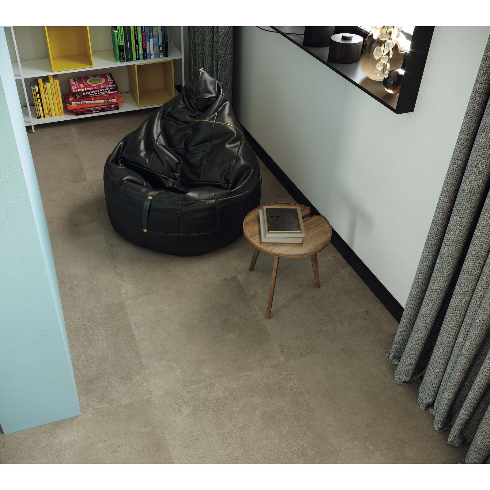 Black leather beanbag chair in codec ecru matt 60 x 60cm square fabric for comfortable modern seating