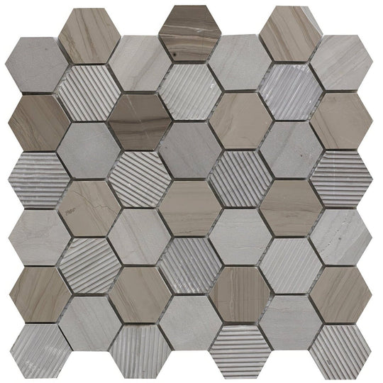 Coffee Stone Hexagon Mixed Finish Marble Mosaic - alternate view