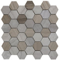 Coffee stone hexagon mixed finish marble mosaic tile panel with gray and beige tones featuring smooth and textured surfaces