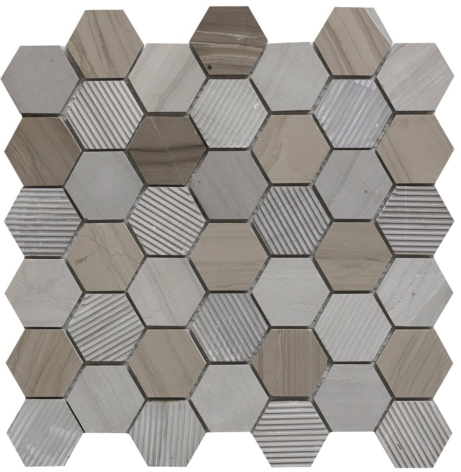 Coffee Stone Hexagon Mixed Finish Marble Mosaic