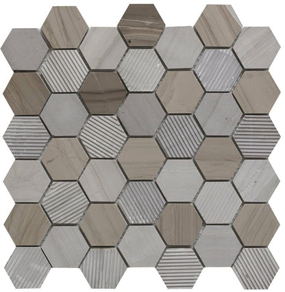 Coffee Stone Hexagon Mixed Finish Marble Mosaic