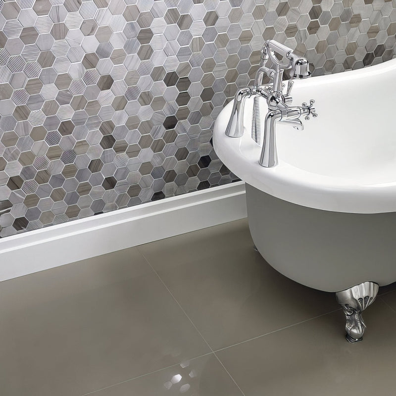 Coffee Stone Hexagon Mixed Finish Marble Mosaic