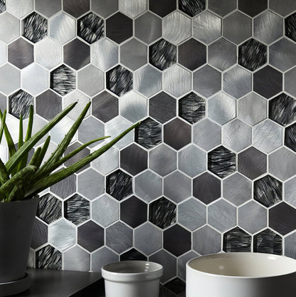 Colby Black Mix Glass & Metal Hexagon Mosaic