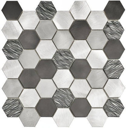 Colby Black Mix Glass & Metal Hexagon Mosaic
