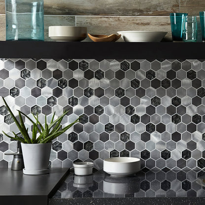 Colby Black Mix Glass & Metal Hexagon Mosaic