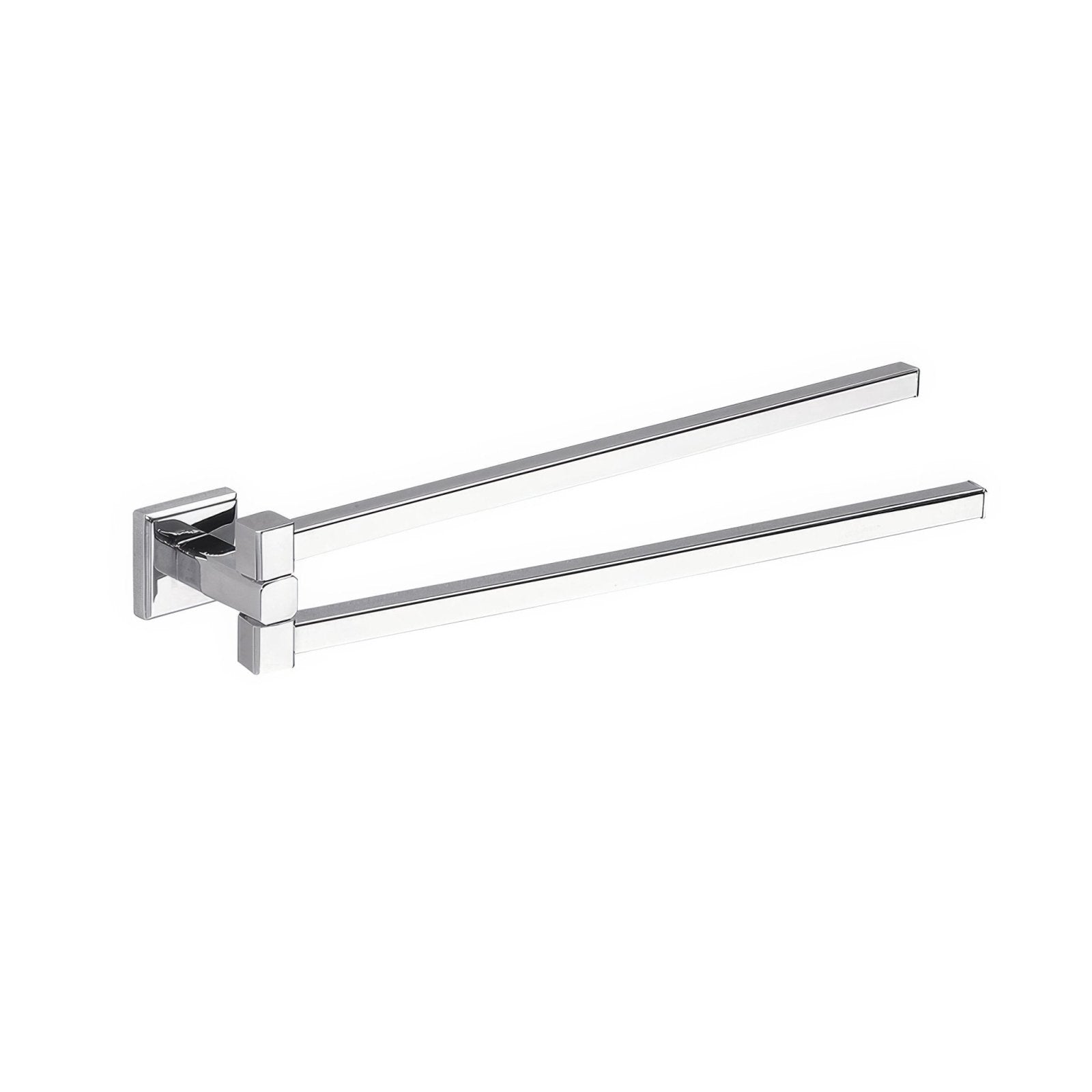 Colorado double swing towel rail chrome with sleek rectangular bars and modern square chrome finished mounting plate