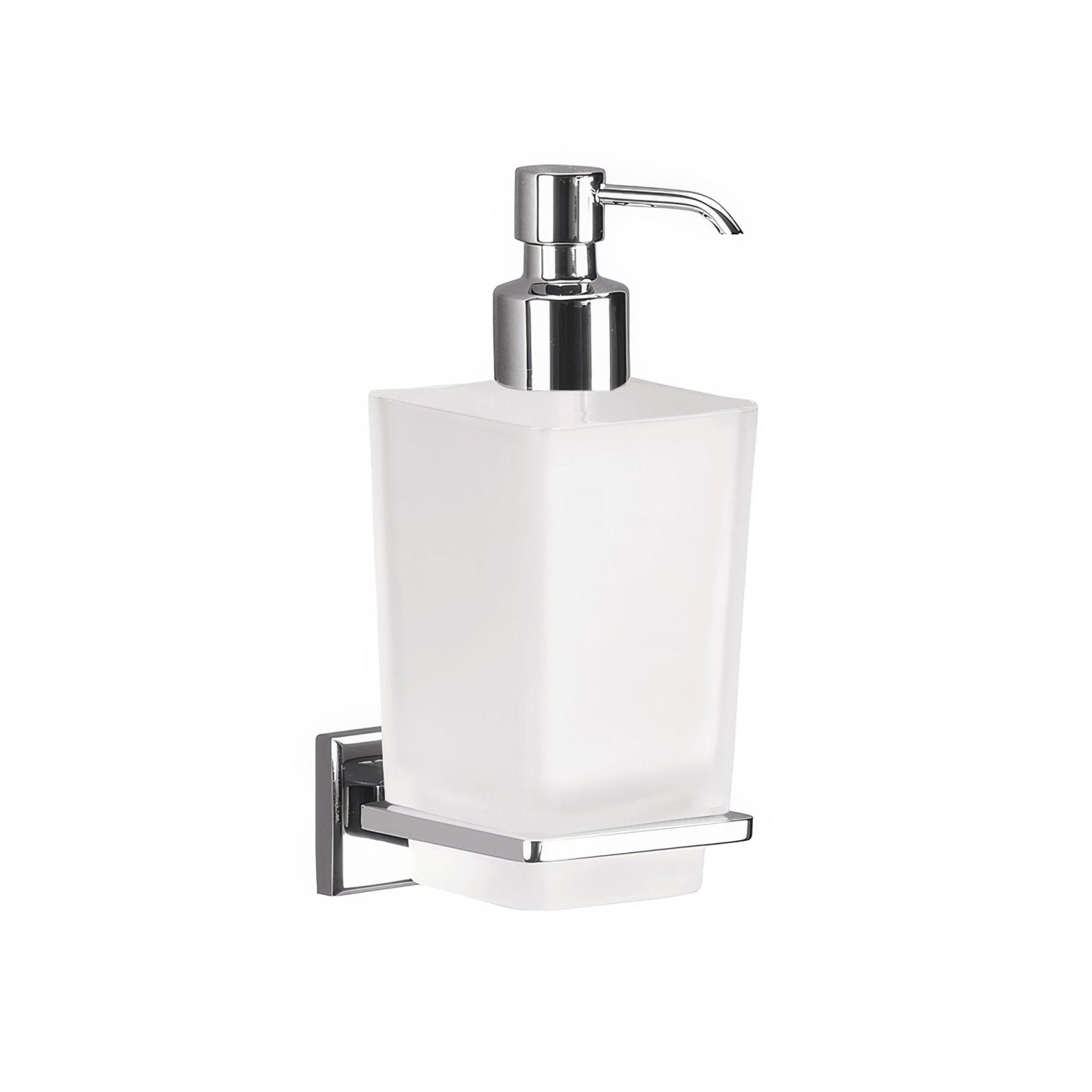 Colorado glass soap dispenser chrome with chrome finish wall-mounted design and frosted glass body for modern bathrooms