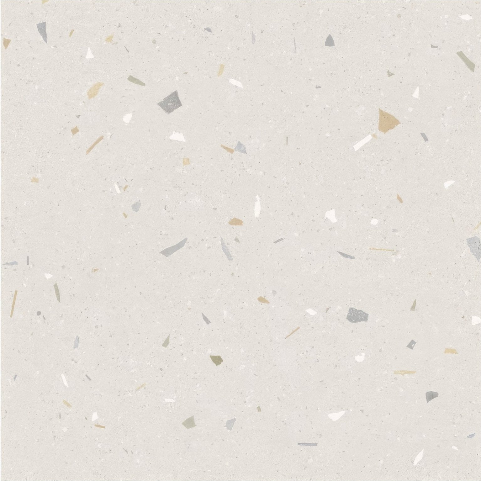 Beige confetti cream terrazzo effect tile with scattered gray gold and white fragments surface design